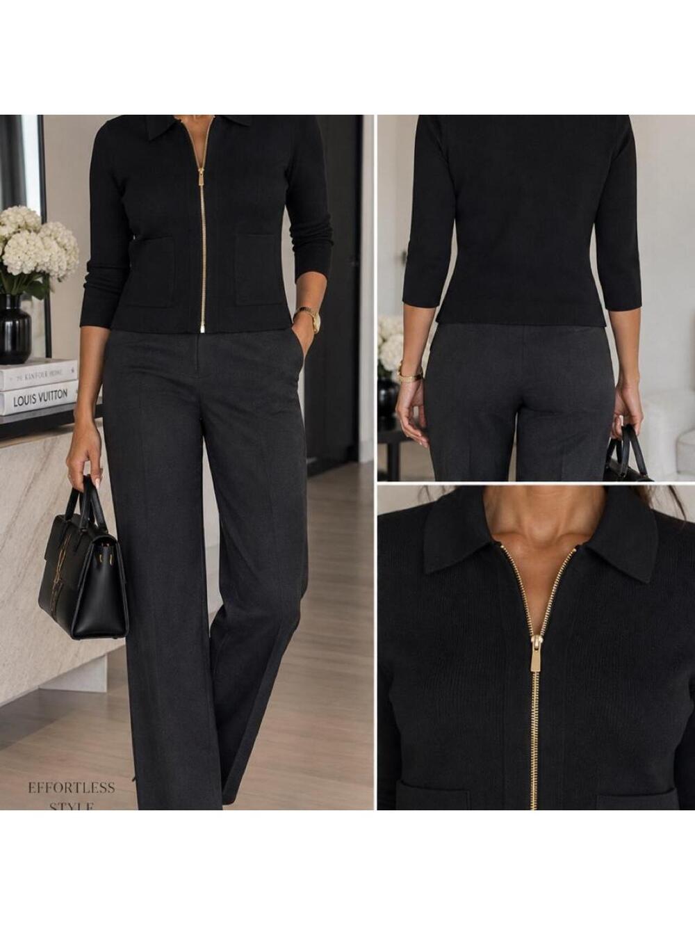 Title: Ann Taylor Black Knit Full-Zip Jacket | Size M | 3/4 Sleeve